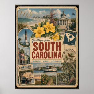 Poster Caroline du Sud Style Authentique Vintage