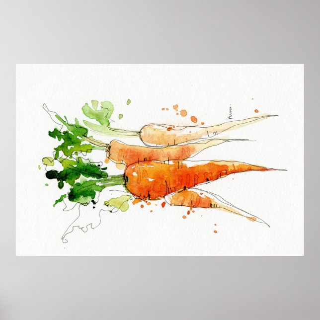 Poster Carotte, aquarelle Cuisine végétale (Devant)