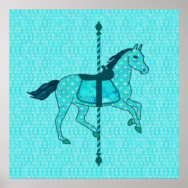 Poster Carousel Horse - Turquoise et Aqua (Devant)