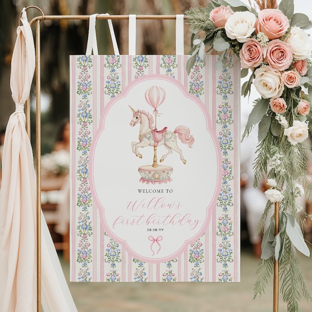 Poster Carousel Pink First Birthday Welcome (Créateur téléchargé)