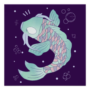 Poster Carpe Koi Pastel Art Populaire Fantaisiste Sous-