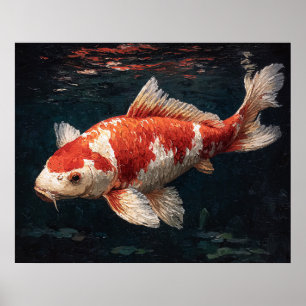 Poster Carpe Koi Rouge et Blanc Vibrant