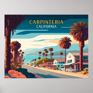 Poster Carpinteria Californie Coucher de soleil Palmiers 