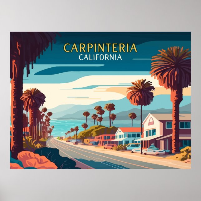Poster Carpinteria Californie Coucher de soleil Palmiers  (Devant)