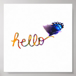 poster carré bonjour texte art avec papillon