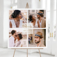 Carré de bienvenue de mariage or Collage de 4 phot