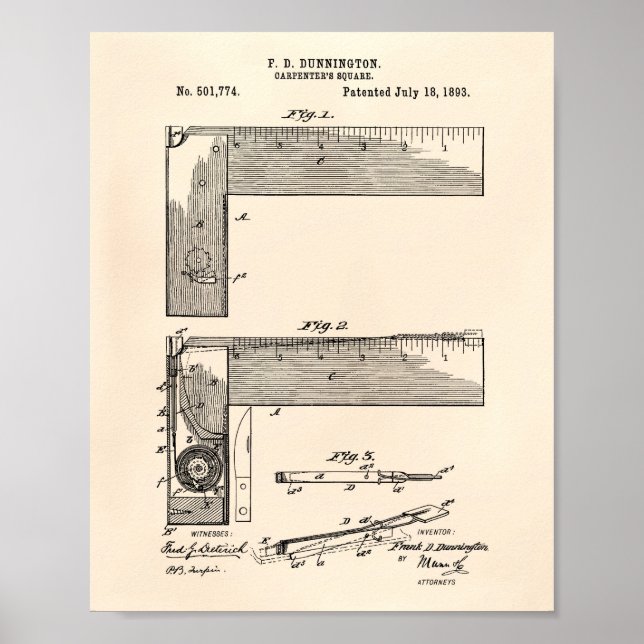 Poster Carré de charpentier 1893 Brevet Art Vieux poivre (Devant)