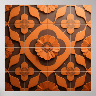 Poster Carreaux à motif géométrique de médaillon floral o