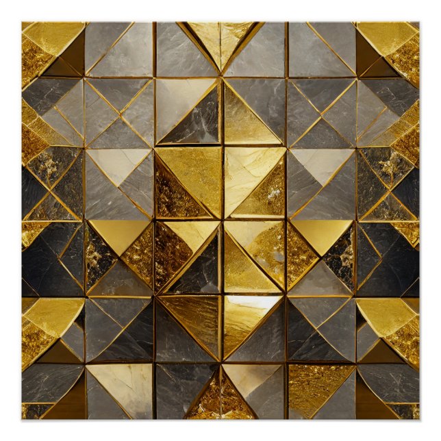 Poster Carreaux de mosaïque d'or (Devant)