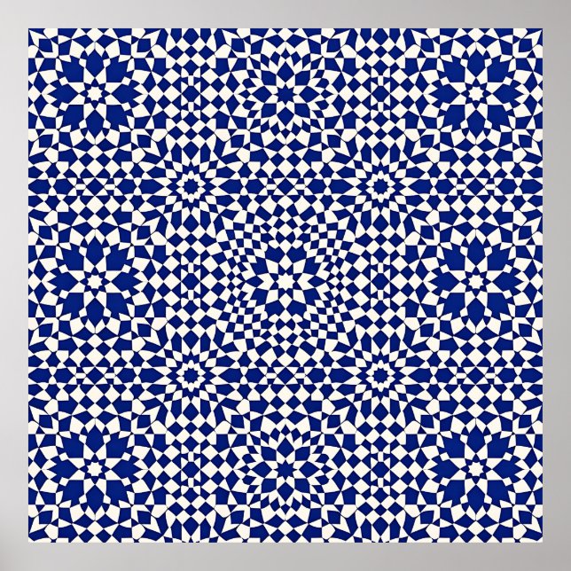 Poster Carreaux Mosaïques Géométriques Bleu Marine (Devant)