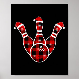 Poster Carreaux Rouge Noir Vert Noël Sports Bowling Xma