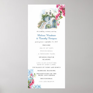 Poster Carrelage bleu floral Programme de mariage de Gr