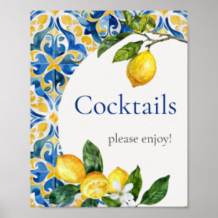 Poster Carrelage méditerranéen Citron cocktails d'anniver