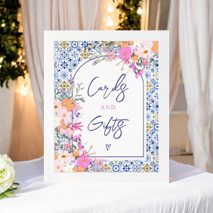 Poster Carrelage méditerranéen rose Floral Cartes et Cade