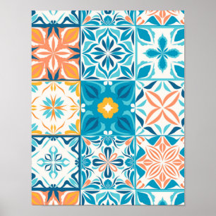 Poster Carrelage orange et bleu