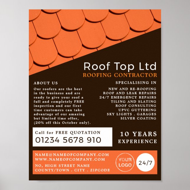 Poster Carrelage orange, Toit, Contractant de toiture (Devant)