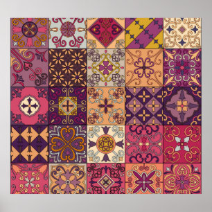 Poster Carrelage portugais : motif de style talavera.