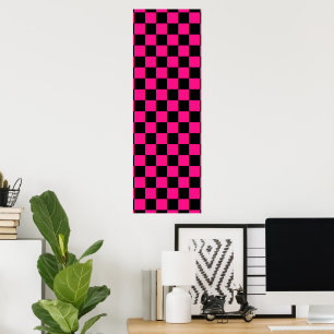 Poster Carrés à dames rose vif noir géométrique rétro