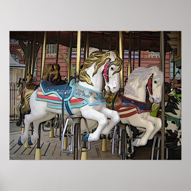 Poster Carrousel coloré Chevaux Photo Art (Devant)