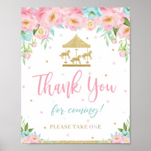 Poster Carrousel floral de Monnaie rose Anniversaire Merc