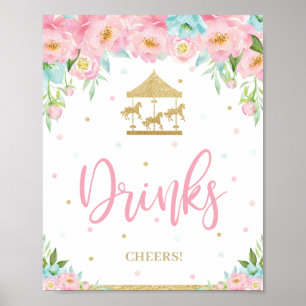 Poster Carrousel Floral de Monnaie Rose Boissons de douch