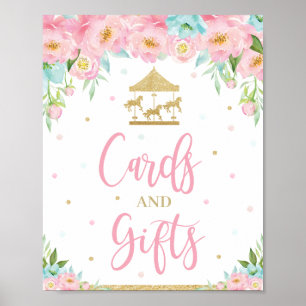 Poster Carrousel floral de Monnaie rose Cartes et cadeaux