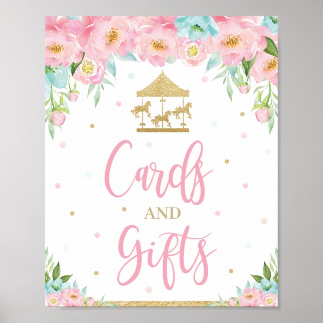 Poster Carrousel floral de Monnaie rose Cartes et cadeaux (Devant)