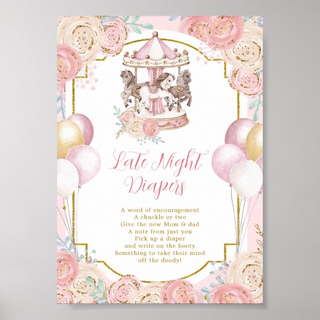 Poster Carrousel magique rose et or Late Night Diaper (Devant)