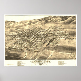Poster Carson City, NV vers 1875 Carte "Oiseau's Eye"