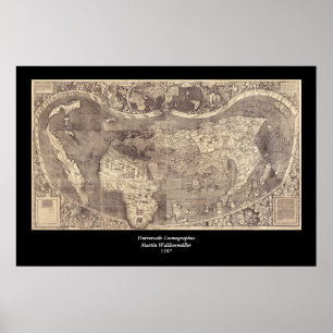 Poster Carte 1507 du monde de Martin Waldseemuller