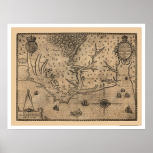 Poster Carte 1590 de la Virginie de baie de chesapeake