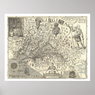 Poster Carte 1624 de la Virginie John Smith