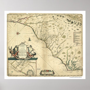 Poster Carte 1650 de pays de la Caroline