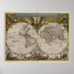 Poster Carte 1664 du monde