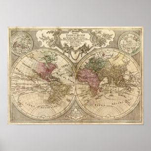 Poster Carte 1690 du monde d'antiquité par Guillaume de