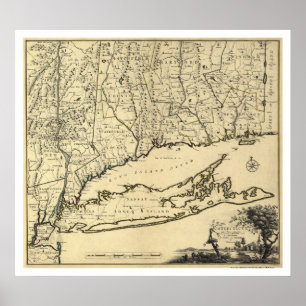 Poster Carte 1780 du Long Island et du Connecticut