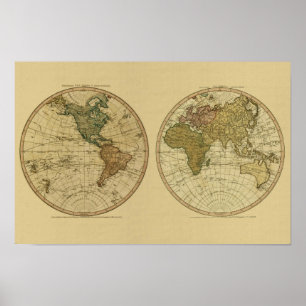 Poster Carte 1786 du monde d'antiquité par William Faden