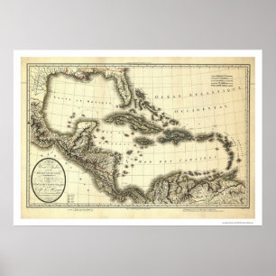 Poster Carte 1806 des Antilles et du Golfe du Mexique