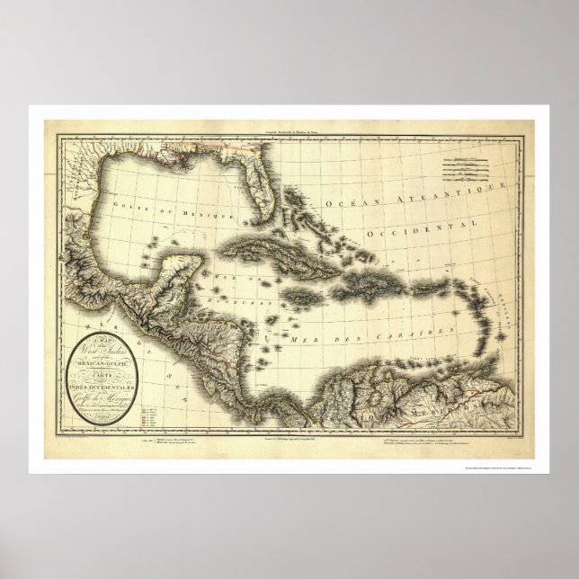 Poster Carte 1806 des Antilles et du Golfe du Mexique (Devant)