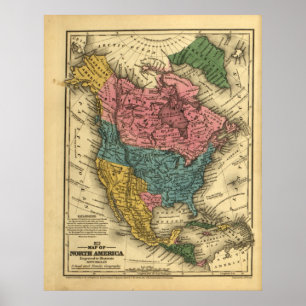 Poster Carte 1839 de l'Amérique du Nord