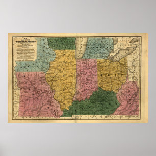 Poster Carte 1839 des Etats-Unis occidentaux (à l'époque)