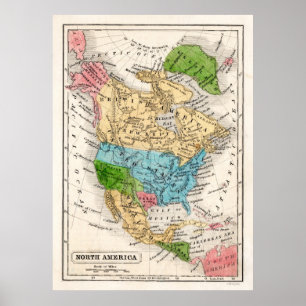 Poster Carte 1846 de l'Amérique du Nord avec la