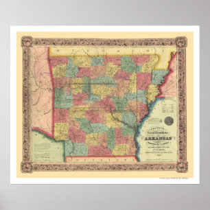 Poster Carte 1854 de chemin de fer de l'Arkansas