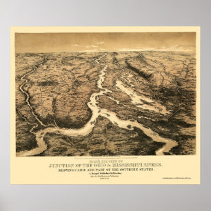 Poster Carte 1861 de l'Ohio et du fleuve Mississippi