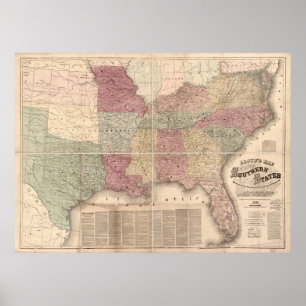 Poster Carte 1862 des états sudiste de l'Amérique