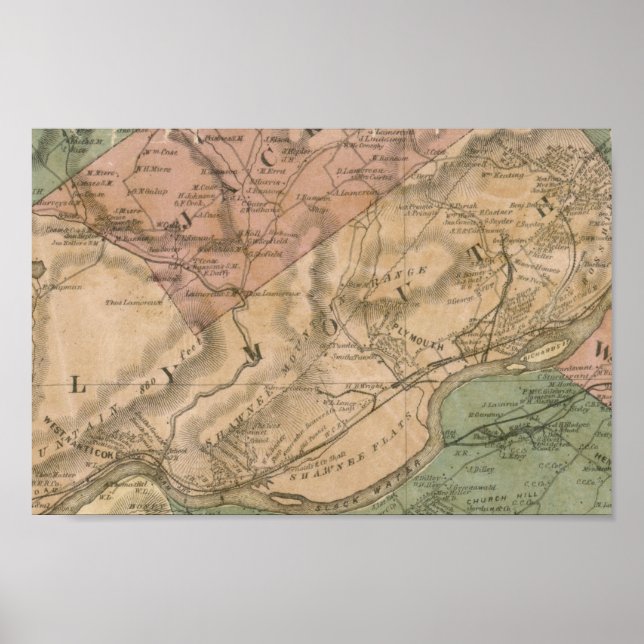 Poster Carte 1864, comté de Luzerne, Pennsylvanie (Devant)