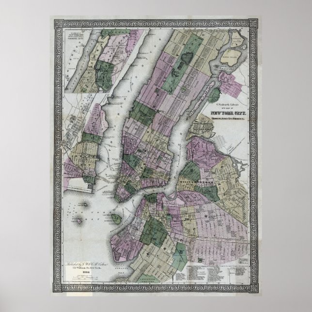 Poster Carte 1866 de New York (et Environs) (Devant)