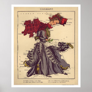 Poster Carte 1868 de caricature de l'Allemagne
