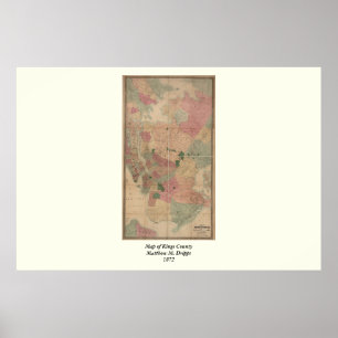 Poster Carte 1872 - New York City, Queens de Brooklyn de