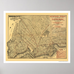 Poster Carte 1874 de chemin de fer de ville de Brooklyn